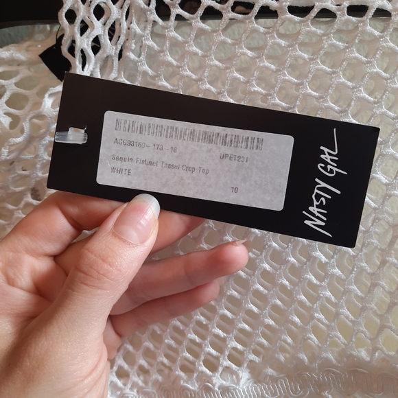 Nasty Gal Catch Me If You Can Fisnet Sequin Tassel Crop Top White - Picture 9 of 15